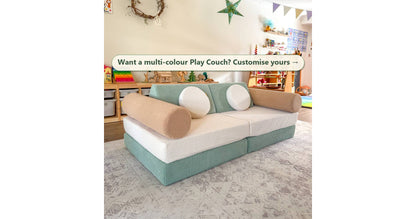 Multi-colour Funsquare Play Couch in sage green, snow white and biscuit beige corduroy