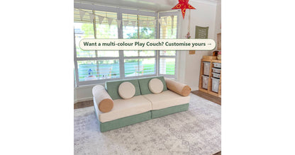 Sage green and snow white corduroy Funsquare Play Couch in a modern living room