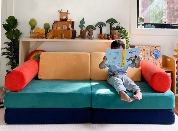 Funsquare classic kids play couch with child reading